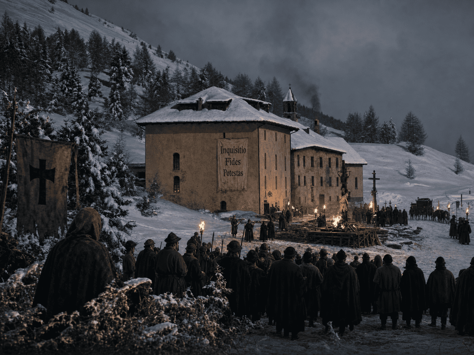 Santa Inquisizione — mura esterne della Mirandola di notte